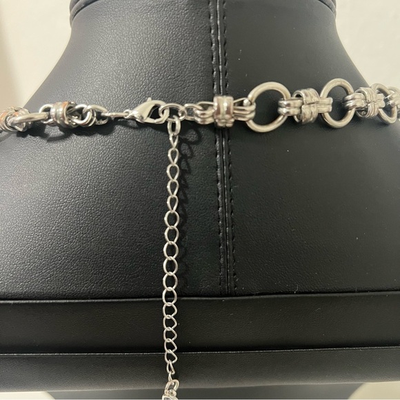 1946 Silver Circle Chain Link Necklace Casual Statement Minimalist - Picture 4 of 6